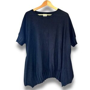 Planet Black Oversized Crewneck Rib Hem Short Sleeve‎ Pocketed Boxy Sweater